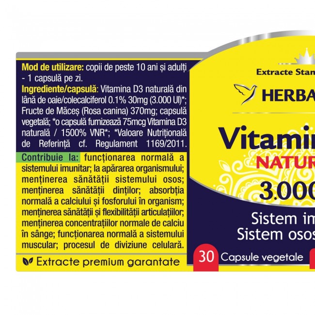 Vitamina D3 3000UI 30 capsule Herbagetica
