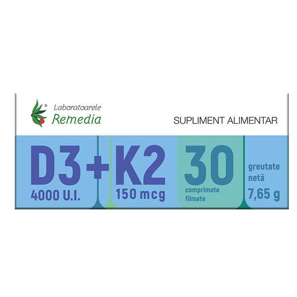 Vitamina D3 4000 U.I. + Vitamina K2 150 micrograme 30 capsule Laboratoarele Remedia