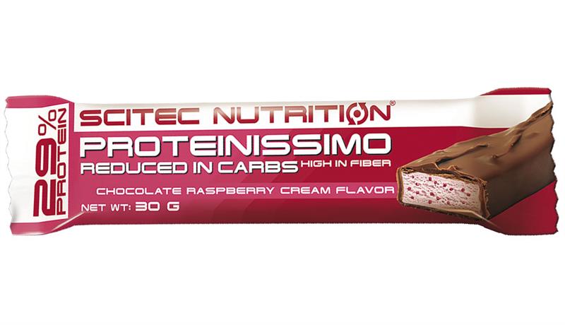 Baton Proteic Proteinissimo Reduced in Carbs Bar Aroma Zmeura cu Ciocolata 50 grame Scitec Nutrition
