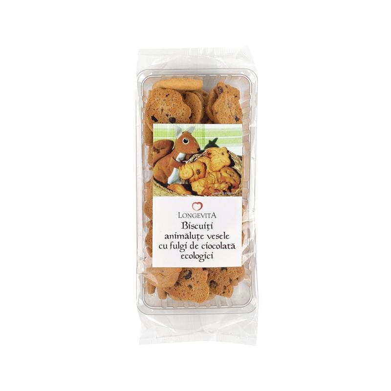 Biscuiti Bio Animalute Vesele cu Fulgi de Ciocolata Longevita 140gr