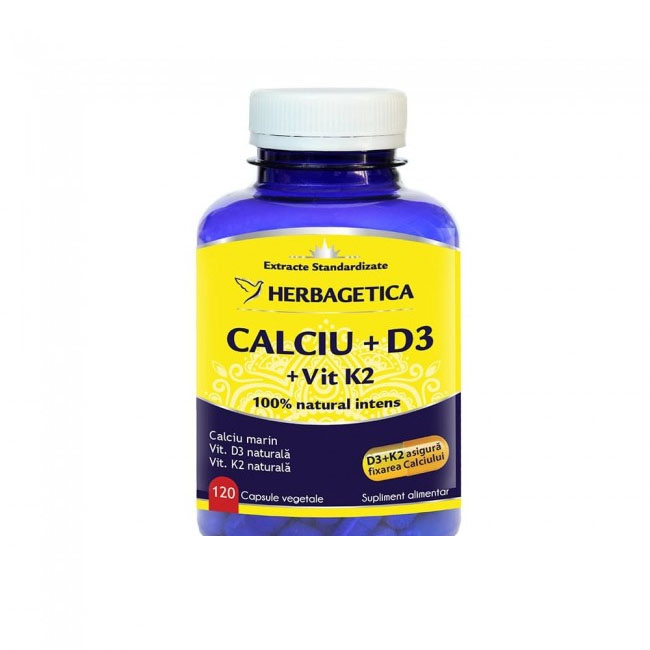 Calciu + Vitamina D3 + Vitamina K2 120cps Herbagetica