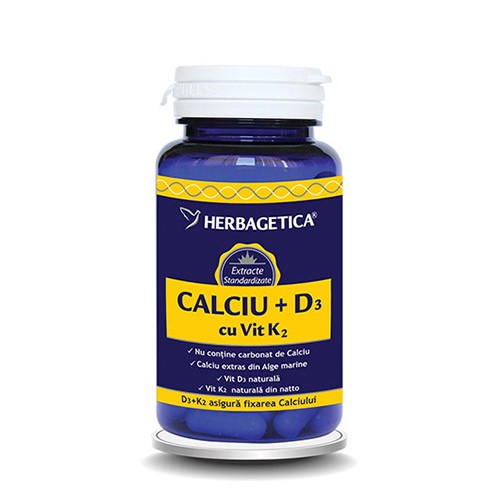 Calciu + Vitamina D3 + Vitamina K2 30cps Herbagetica