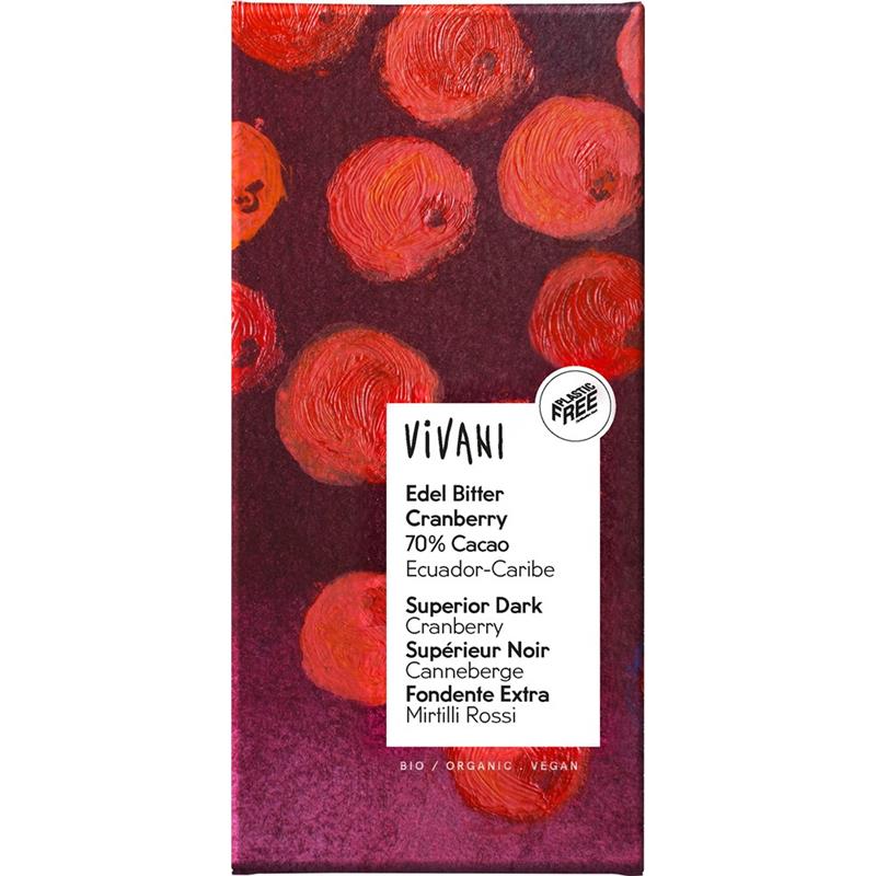 Ciocolata Amaruie cu 70% Cacao si Merisoare Bio 100 grame Vivani