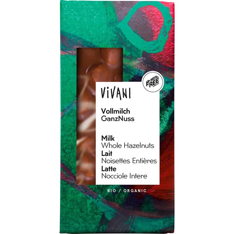 Ciocolata cu Lapte Integral si Alune Intregi Bio 100 grame Vivani